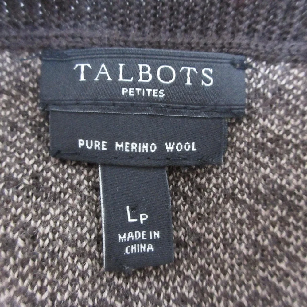 Talbots Merino Wool Sweater Womens Petite Large Brown Houndstooth Classic Preppy